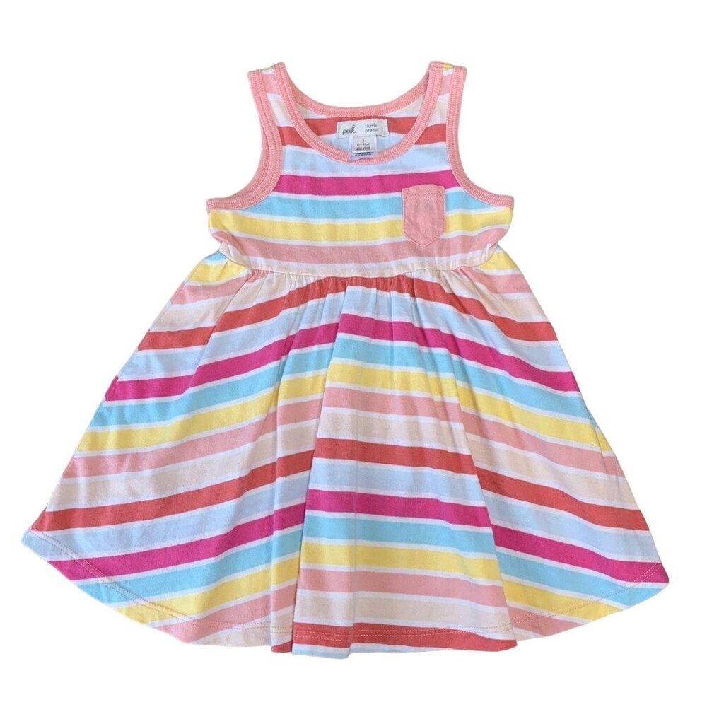 PEEK Rainbow Striped Dress Girls 12-18 Mos L Toddler Girl Sun Dress Stripes EUC